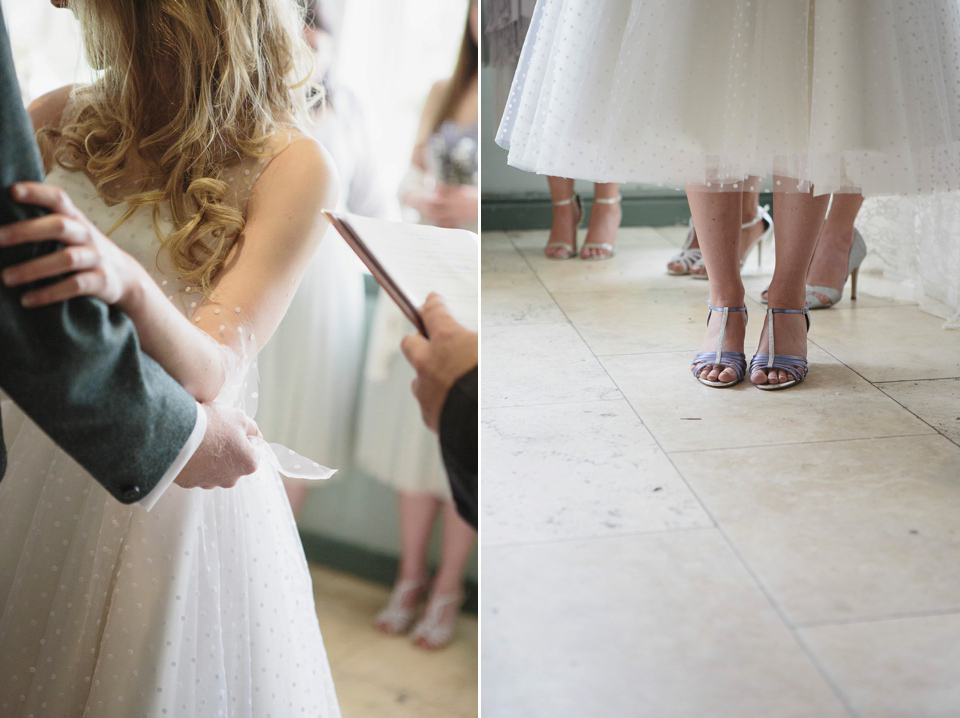 A 50's Inspired Polka Dot Gown and Sweet Floral Crown. This lovely wedding in Scotland was photographed by Mirrorbox.