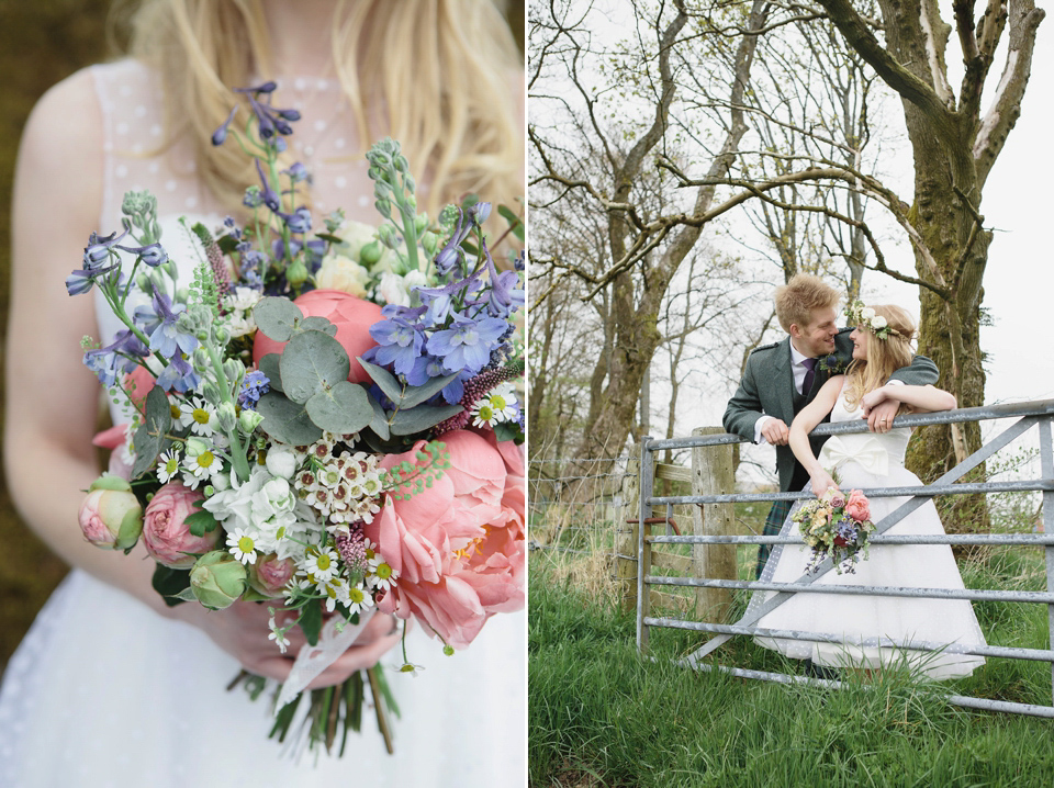 A 50's Inspired Polka Dot Gown and Sweet Floral Crown. This lovely wedding in Scotland was photographed by Mirrorbox.