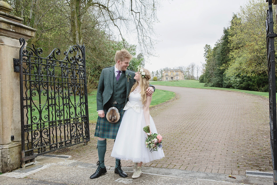 A 50's Inspired Polka Dot Gown and Sweet Floral Crown. This lovely wedding in Scotland was photographed by Mirrorbox.