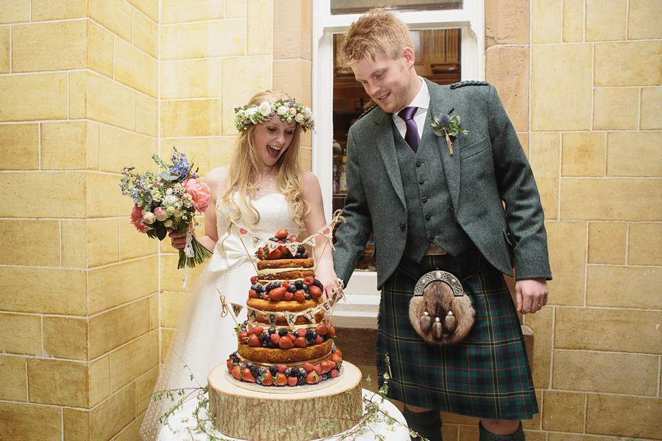 A 50's Inspired Polka Dot Gown and Sweet Floral Crown. This lovely wedding in Scotland was photographed by Mirrorbox.