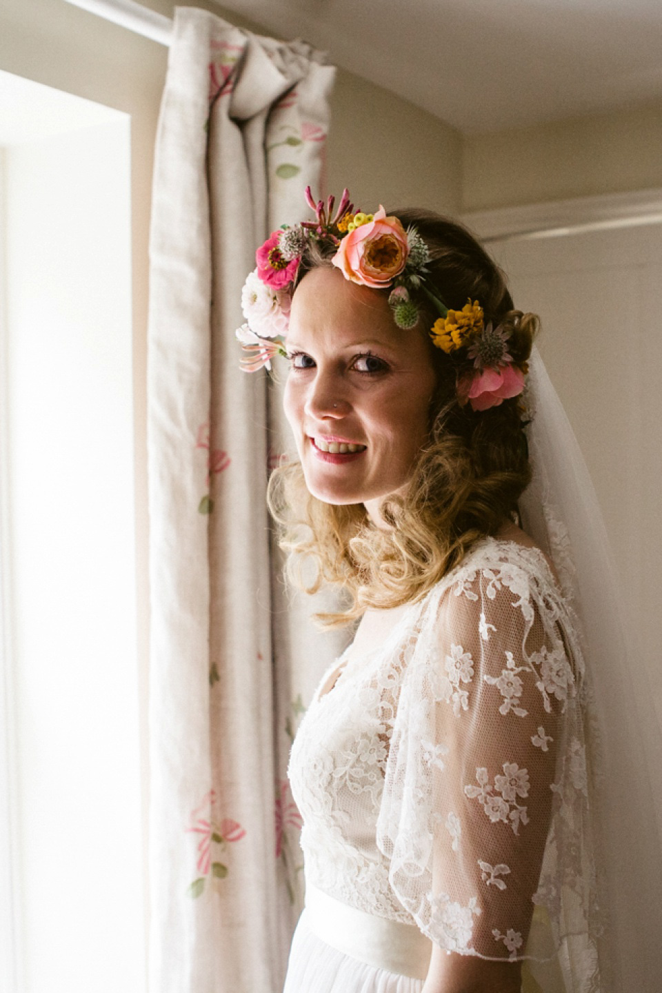 A laid back and colourful 1970's bohemian inspired wedding. Bride Helen wears a dress by Dana Bolton. Images by Horseshoe Photography.