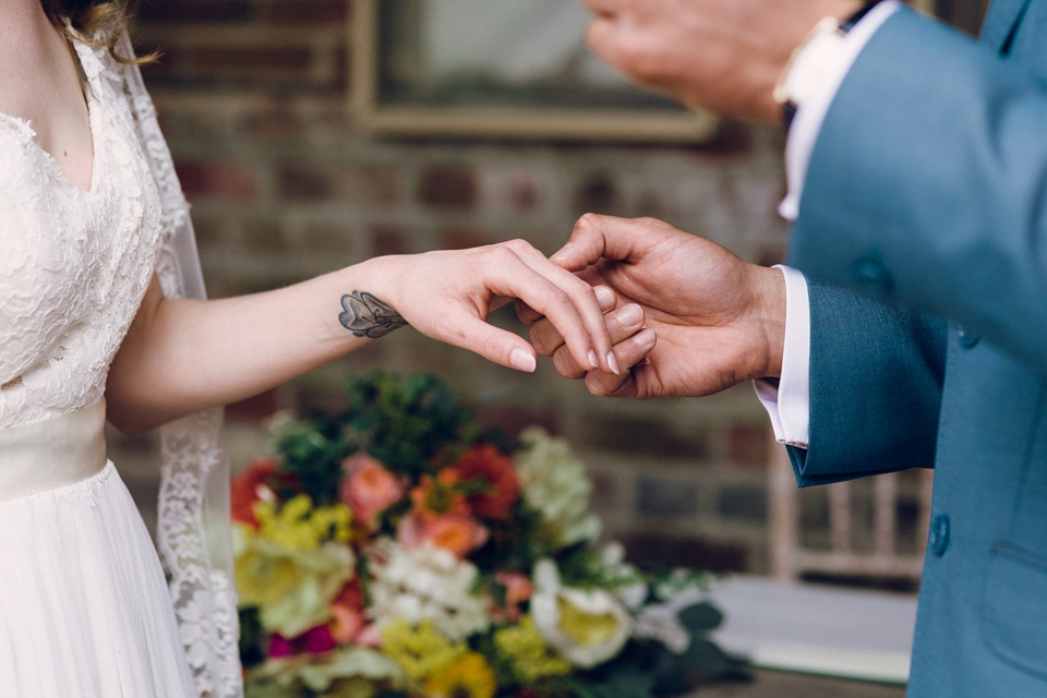 A laid back and colourful 1970's bohemian inspired wedding. Bride Helen wears a dress by Dana Bolton. Images by Horseshoe Photography.