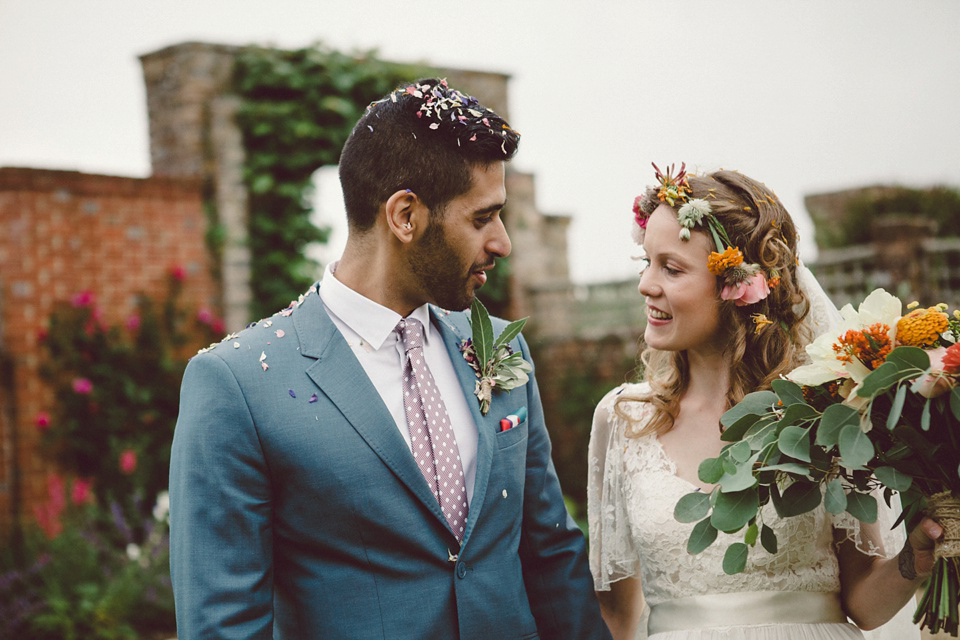 A laid back and colourful 1970's bohemian inspired wedding. Bride Helen wears a dress by Dana Bolton. Images by Horseshoe Photography.