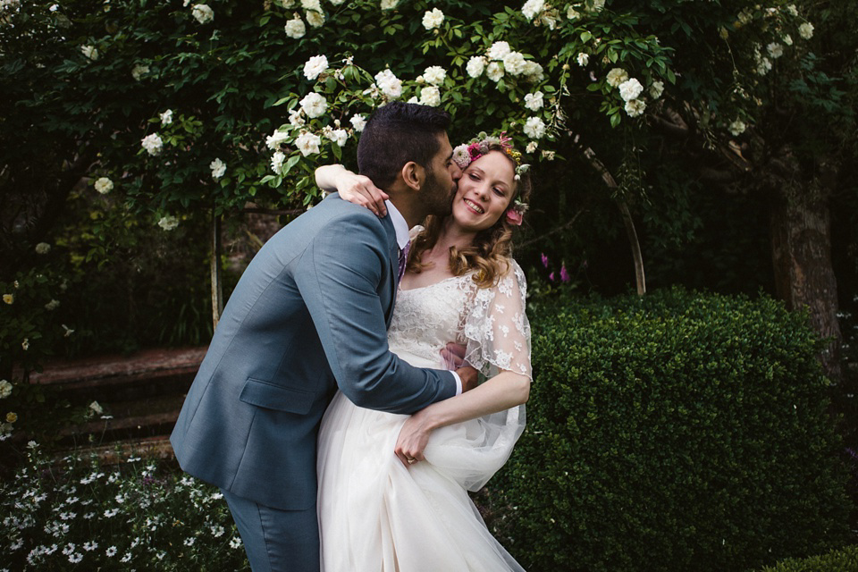 A laid back and colourful 1970's bohemian inspired wedding. Bride Helen wears a dress by Dana Bolton. Images by Horseshoe Photography.