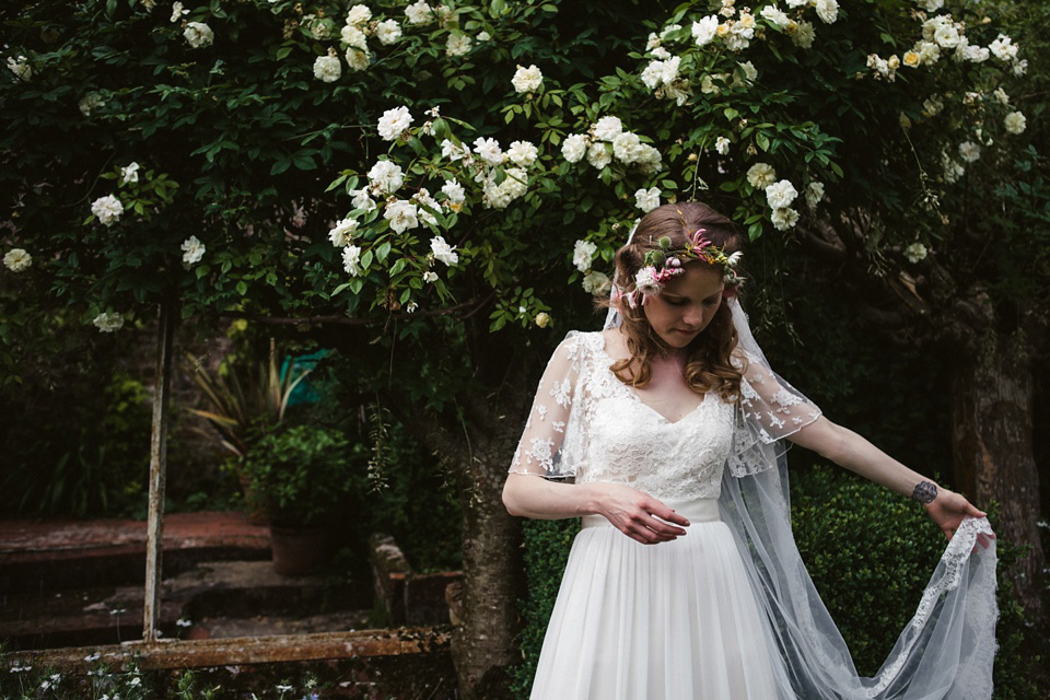 A laid back and colourful 1970's bohemian inspired wedding. Bride Helen wears a dress by Dana Bolton. Images by Horseshoe Photography.