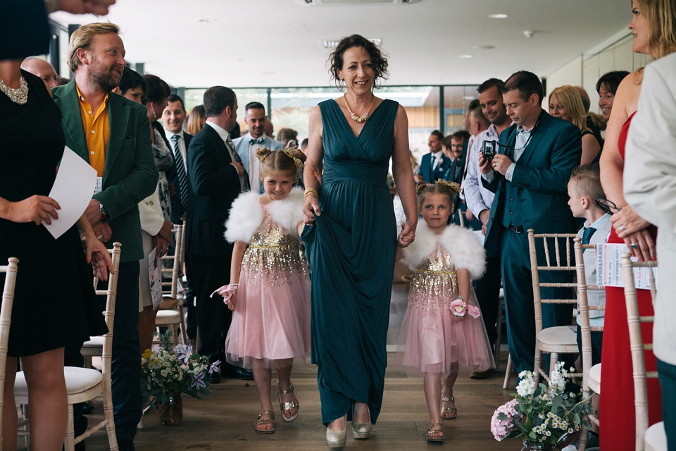 Sophie wears a gold, sequin Phase Eight gown for her wedding at The Norfolk Mead Hotel, an elegant Georgian boutique hotel in the heart of Norfolk. Photography by Joanna Millington.