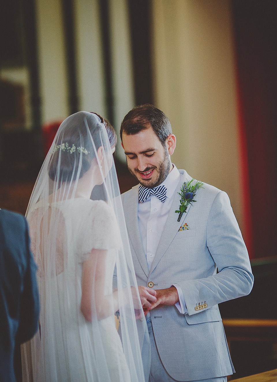 Bride Anna wore a Belle & Bunty gown that she purchased at Miss Bush Bridal of Surrey for her quirky London wedding. Photography by Howell Jones.