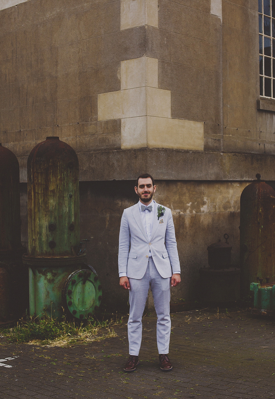 Bride Anna wore a Belle & Bunty gown that she purchased at Miss Bush Bridal of Surrey for her quirky London wedding. Photography by Howell Jones.