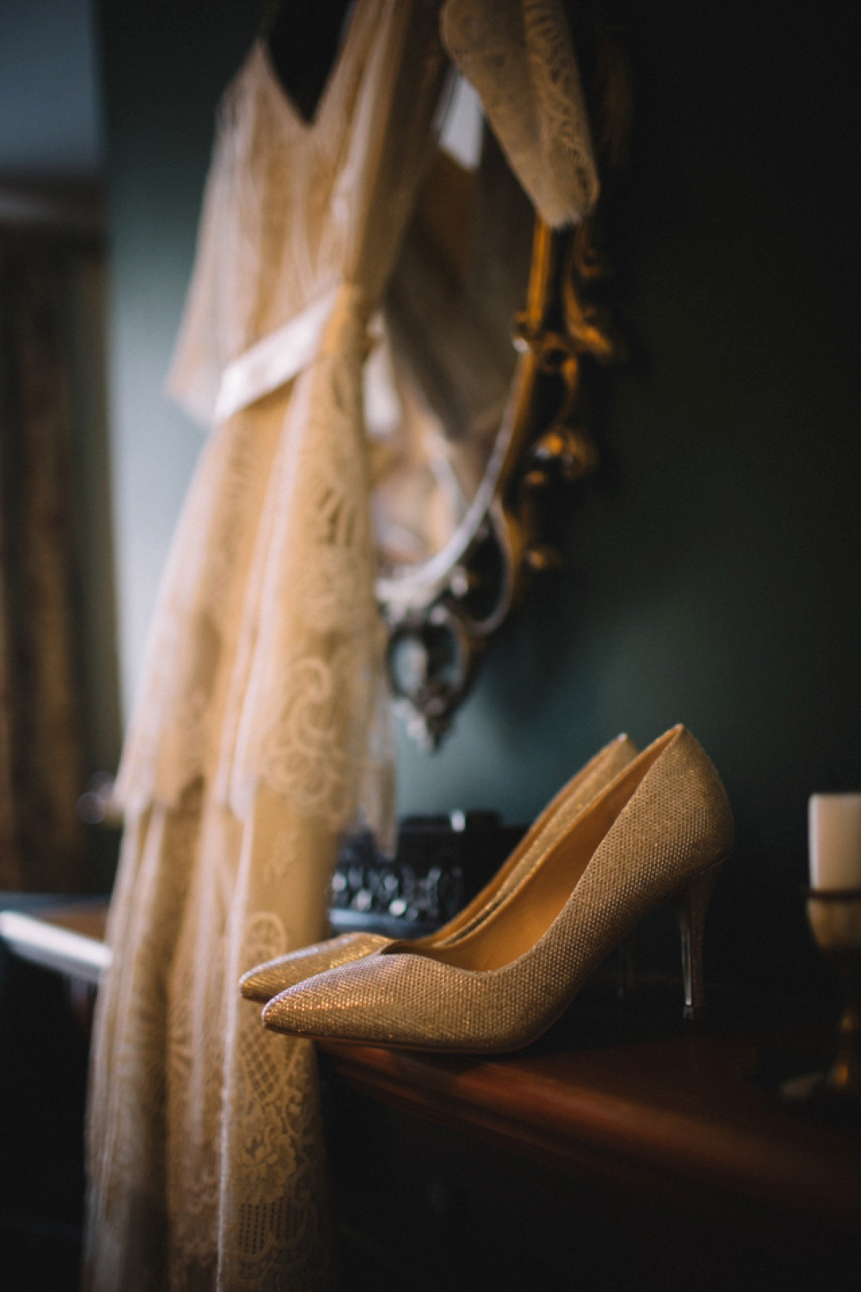 Bride Charlene wears a bespoke gown by Sheffield based designer, Kate Beaumont, for her wedding at Stockport Town Hall. Photography by DSB Creative.