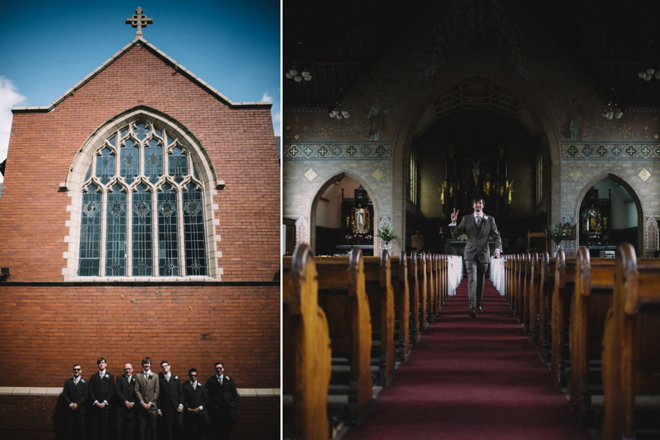 Bride Charlene wears a bespoke gown by Sheffield based designer, Kate Beaumont, for her wedding at Stockport Town Hall. Photography by DSB Creative.