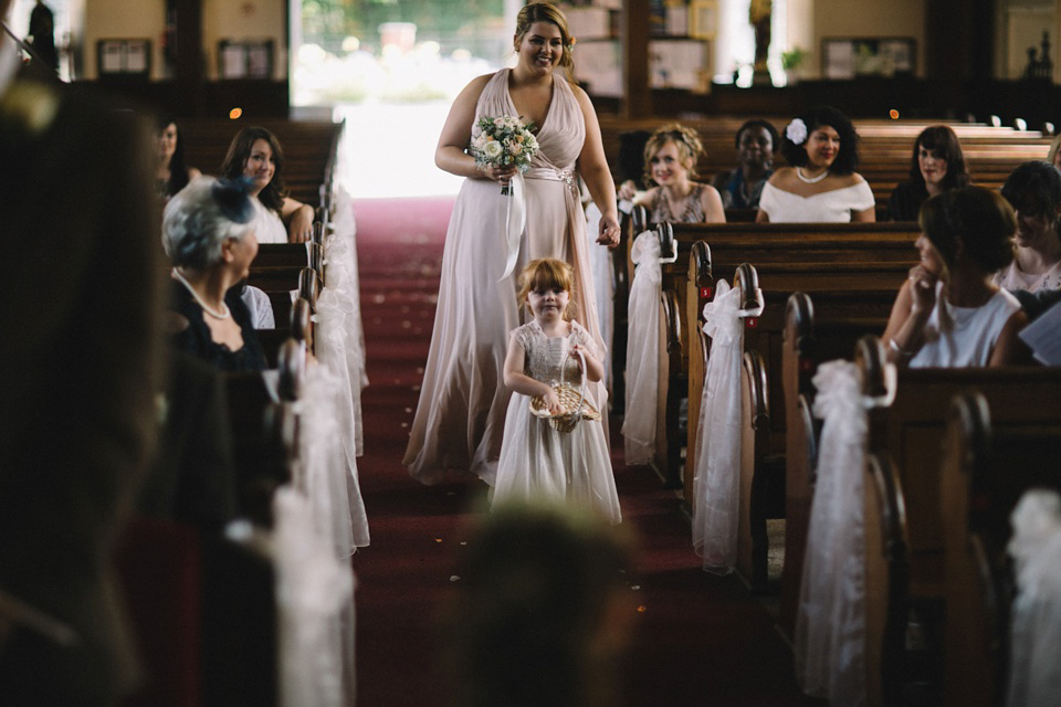 Bride Charlene wears a bespoke gown by Sheffield based designer, Kate Beaumont, for her wedding at Stockport Town Hall. Photography by DSB Creative.