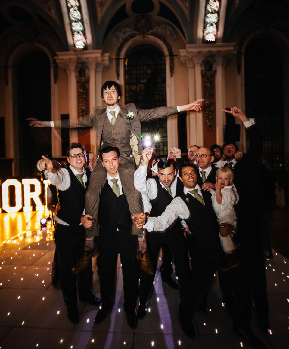 Bride Charlene wears a bespoke gown by Sheffield based designer, Kate Beaumont, for her wedding at Stockport Town Hall. Photography by DSB Creative.