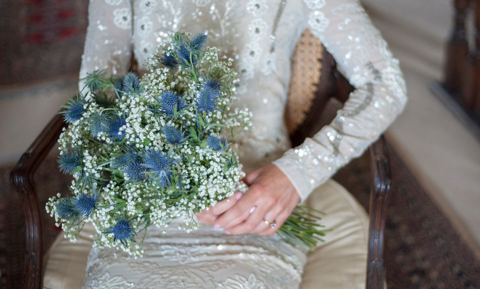 Bride Frances wears a gown by Needle & Thread for her Dewsall Court spring wedding. Images by Benjamin Wetherall of BPW Photography.