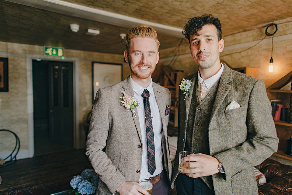 Bride Amy wears a replica 1960s wedding dress, designed by Fur Coat No Knickers of London, for her quirky and kitsch wedding. Photography by Jacqui McSweeney.