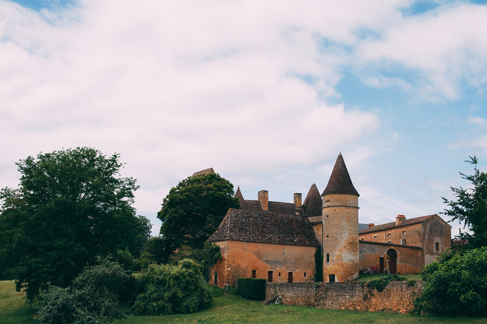 Bride Katie wears a David Fielden gown for her wedding in the Dordogne. Photography by Casey Avenue.