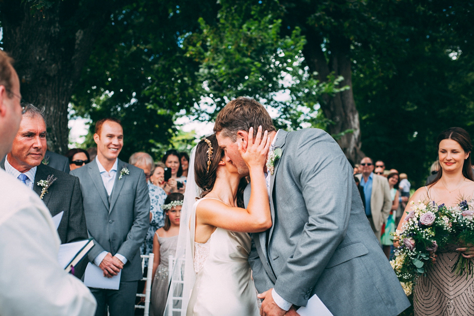 Bride Katie wears a David Fielden gown for her wedding in the Dordogne. Photography by Casey Avenue.