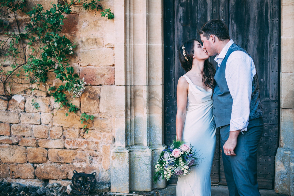 Bride Katie wears a David Fielden gown for her wedding in the Dordogne. Photography by Casey Avenue.