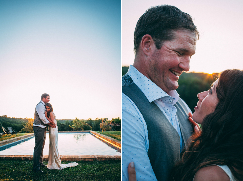 Bride Katie wears a David Fielden gown for her wedding in the Dordogne. Photography by Casey Avenue.