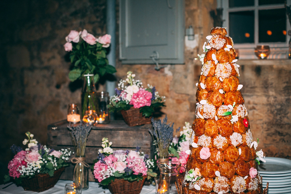 Bride Katie wears a David Fielden gown for her wedding in the Dordogne. Photography by Casey Avenue.