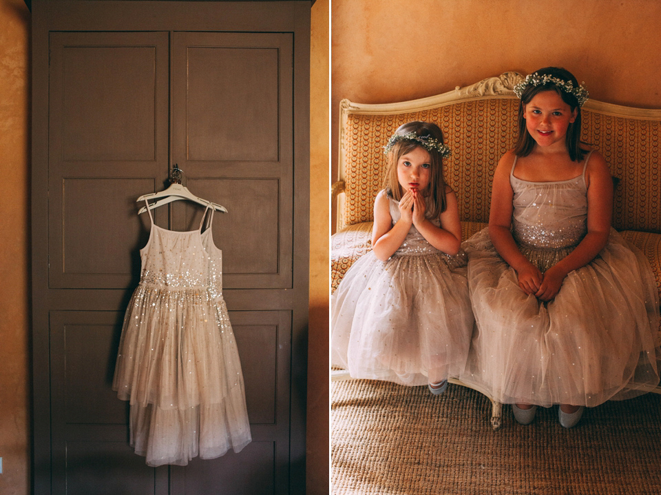 Bride Katie wears a David Fielden gown for her wedding in the Dordogne. Photography by Casey Avenue.