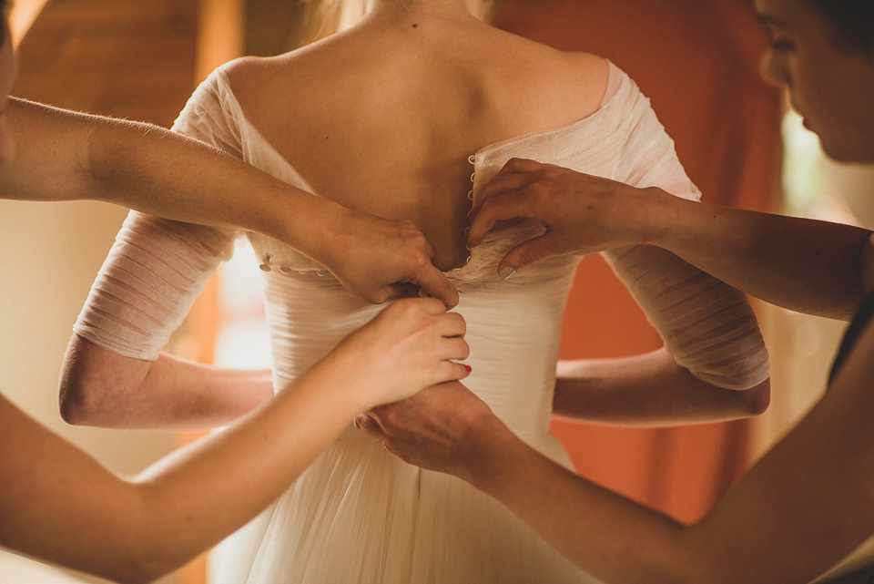 Bride Charlotte wore La Sposa for her elegant, relaxed and romantic South Farm garden wedding. Photography by Matt Penberthy.