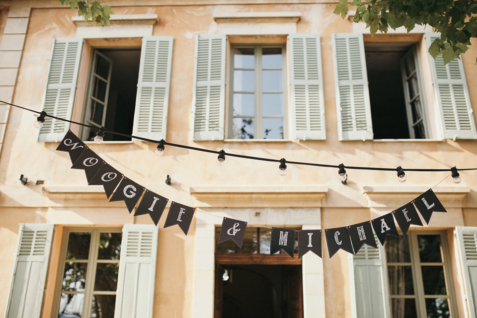 A first look and floral crown for an elegant and intimate chateau wedding in the South of France. Photography by Sabestien Boudot.