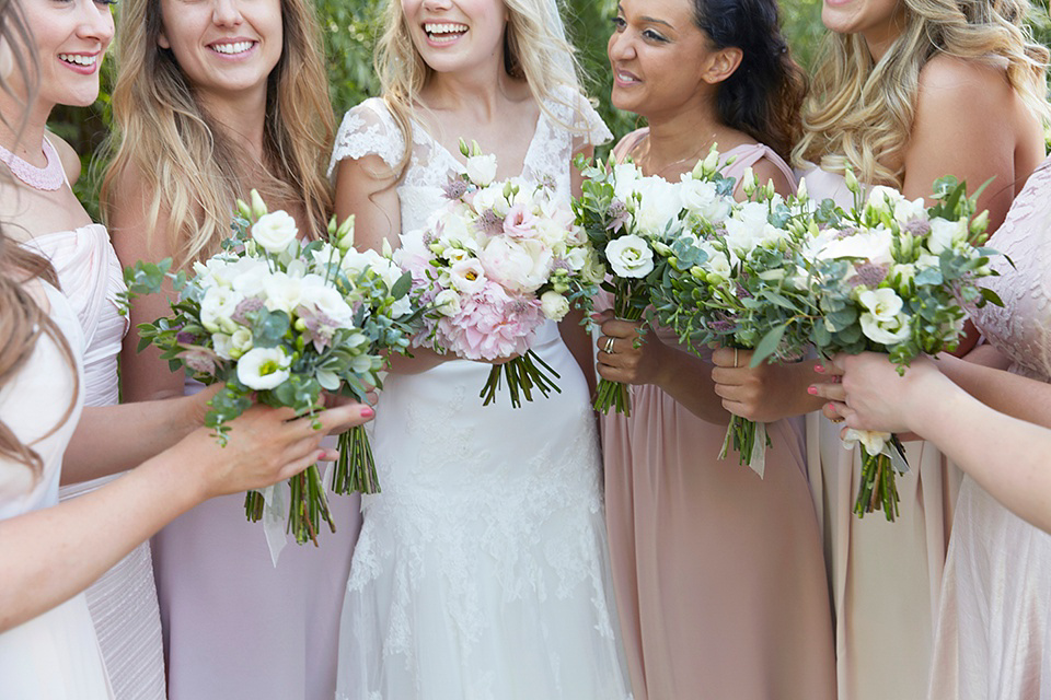 Modeca Lace and Pale Pink Peonies For An English Country Garden Wedding, photography by Natalie J. Weddings.