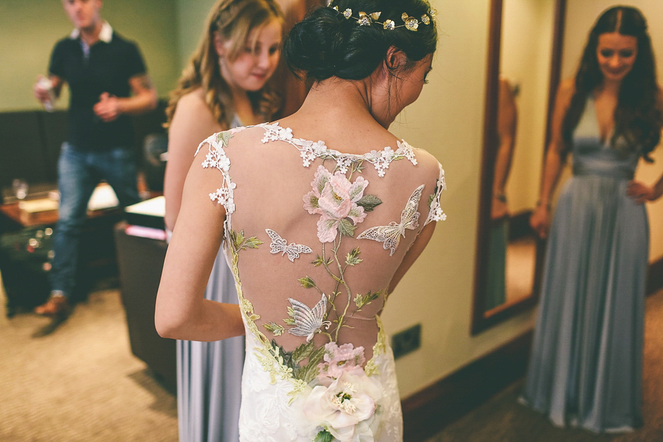 A Floral Gown and Pug Flowerdog for a Colourful and Vintage Inspired Black Tie Wedding, photography by Emma Boileau.