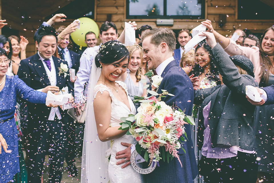 A Floral Gown and Pug Flowerdog for a Colourful and Vintage Inspired Black Tie Wedding, photography by Emma Boileau.