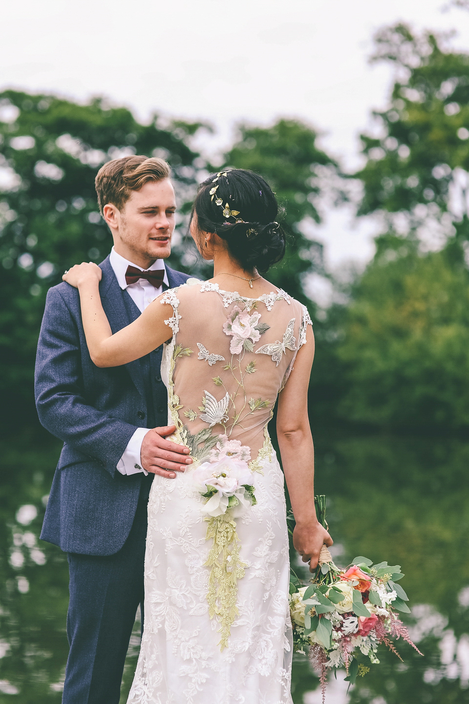 A Floral Gown and Pug Flowerdog for a Colourful and Vintage Inspired Black Tie Wedding, photography by Emma Boileau.