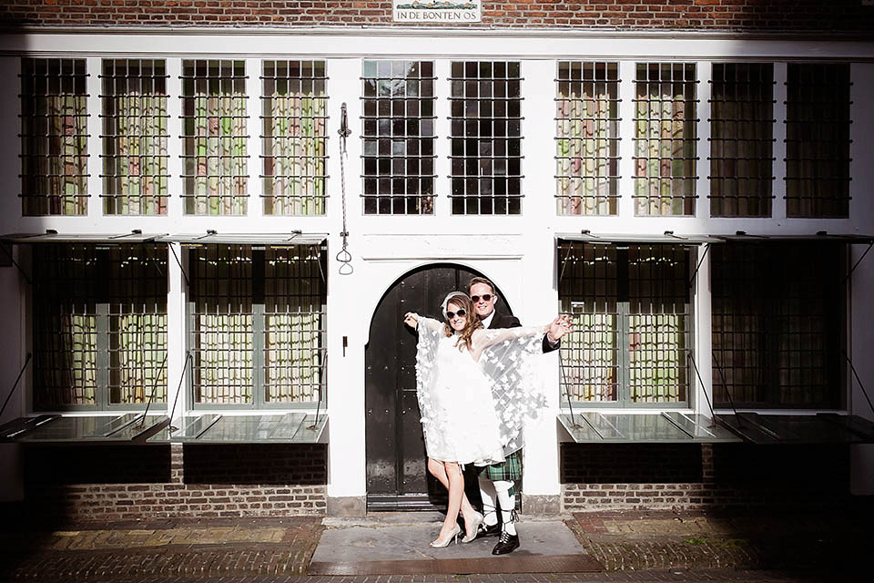 A Kaviar Gauche Butterfly Gown for a Boat Wedding in Amsterdam, photogrpahy by Taran Wilkhu.