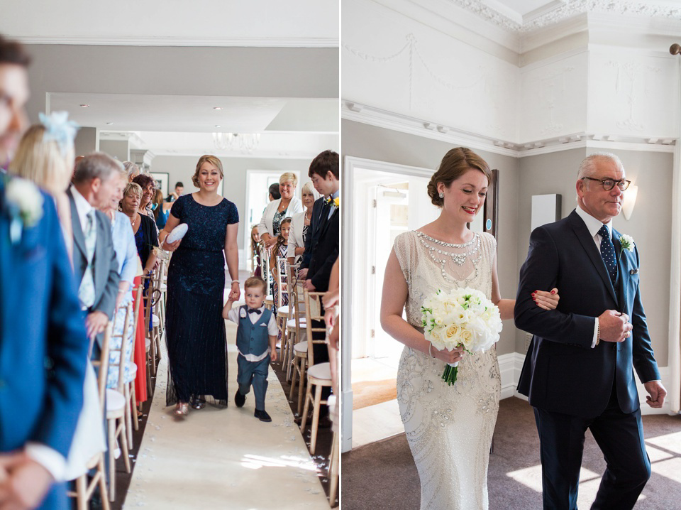 Bride Meg wears Eden by Jenny Packham for her 1920s and Great Gatsby inspired wedding at the Woodlands Hotel in Leeds. Photography by Cat Hepple.