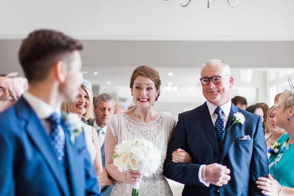 Bride Meg wears Eden by Jenny Packham for her 1920s and Great Gatsby inspired wedding at the Woodlands Hotel in Leeds. Photography by Cat Hepple.