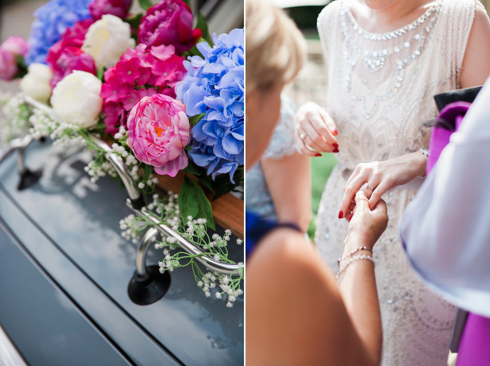 Bride Meg wears Eden by Jenny Packham for her 1920s and Great Gatsby inspired wedding at the Woodlands Hotel in Leeds. Photography by Cat Hepple.