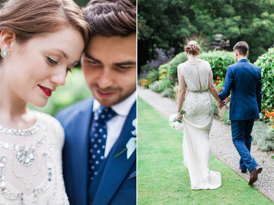 Bride Meg wears Eden by Jenny Packham for her 1920s and Great Gatsby inspired wedding at the Woodlands Hotel in Leeds. Photography by Cat Hepple.