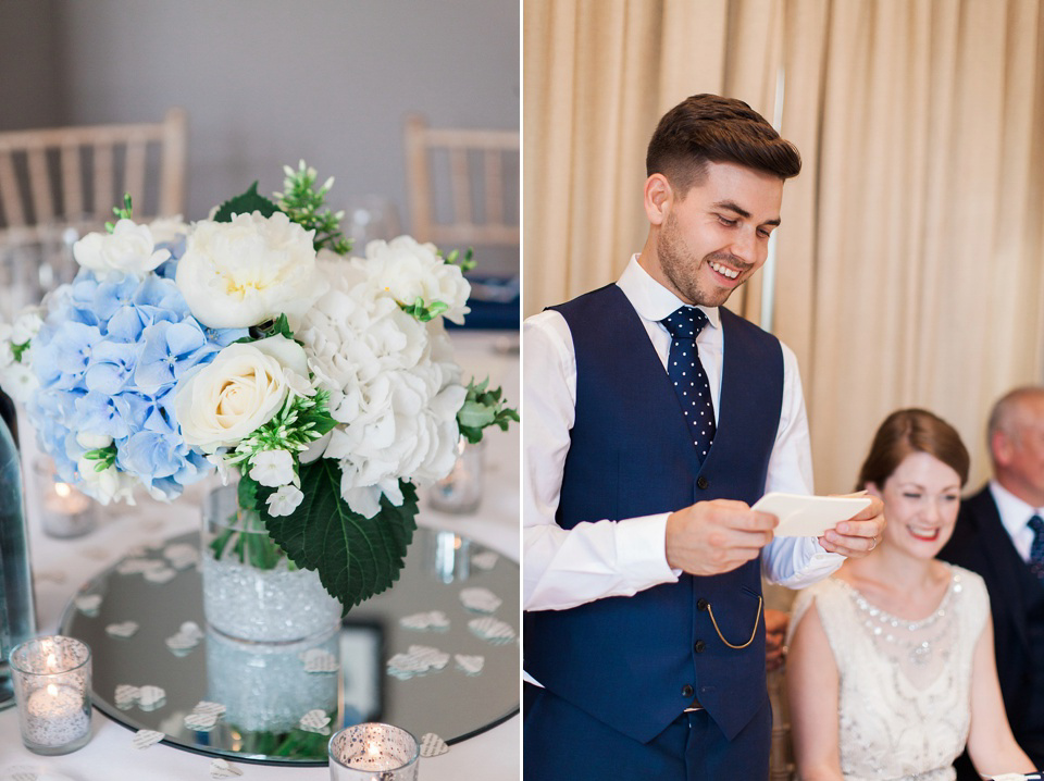 Bride Meg wears Eden by Jenny Packham for her 1920s and Great Gatsby inspired wedding at the Woodlands Hotel in Leeds. Photography by Cat Hepple.