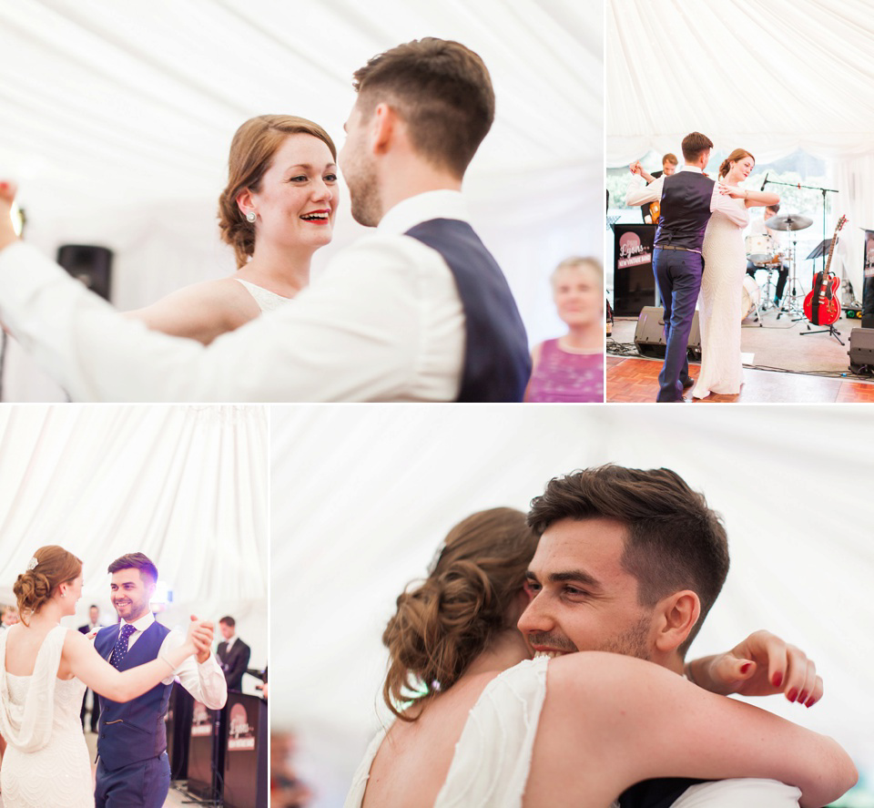 Bride Meg wears Eden by Jenny Packham for her 1920s and Great Gatsby inspired wedding at the Woodlands Hotel in Leeds. Photography by Cat Hepple.