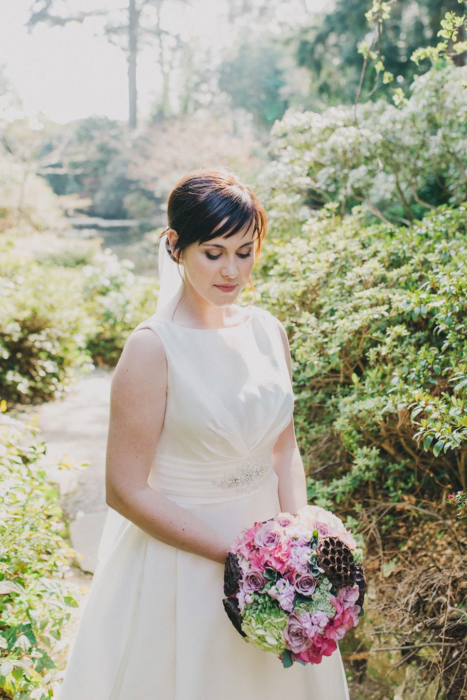 A Pronovias gown for a pastel colour Japanese garden wedding. Images by Peppermint Love Photography