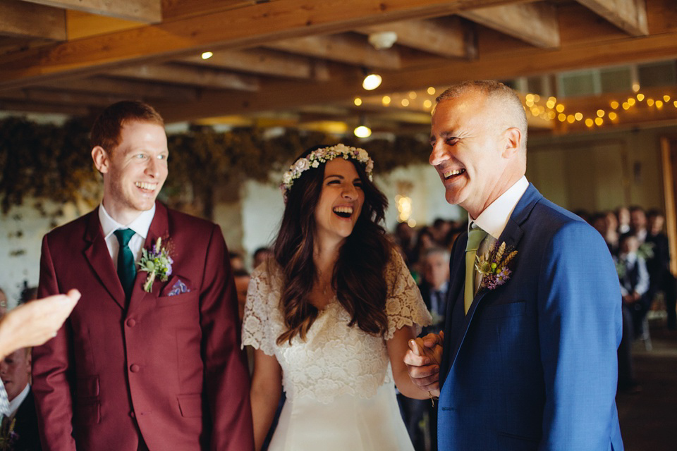 A 1970's Vintage Dress and a Floral Crown for a Book Inspired Farm Wedding. Photography by Lucy Little.