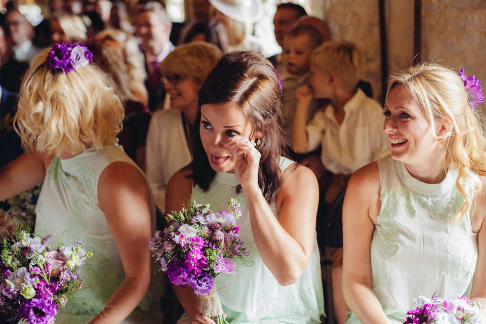 A 1970's Vintage Dress and a Floral Crown for a Book Inspired Farm Wedding. Photography by Lucy Little.