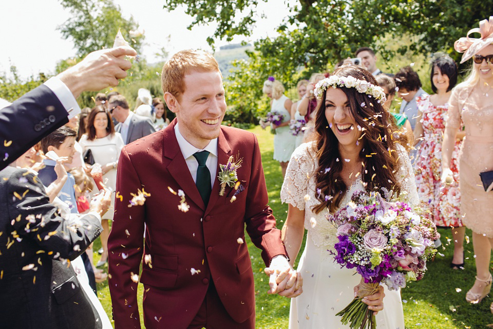 A 1970's Vintage Dress and a Floral Crown for a Book Inspired Farm Wedding. Photography by Lucy Little.