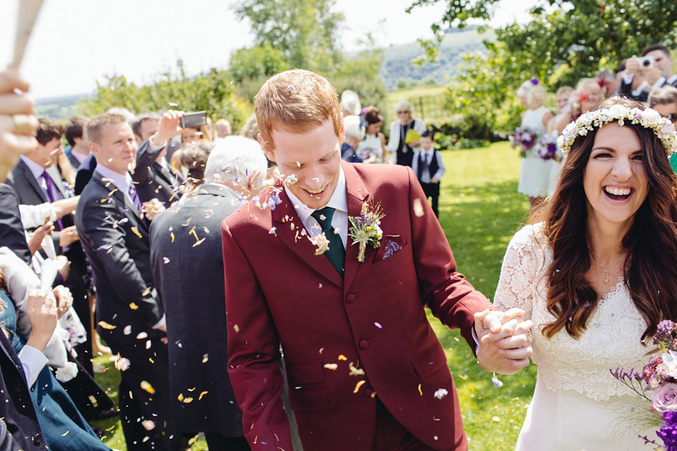 A 1970's Vintage Dress and a Floral Crown for a Book Inspired Farm Wedding. Photography by Lucy Little.