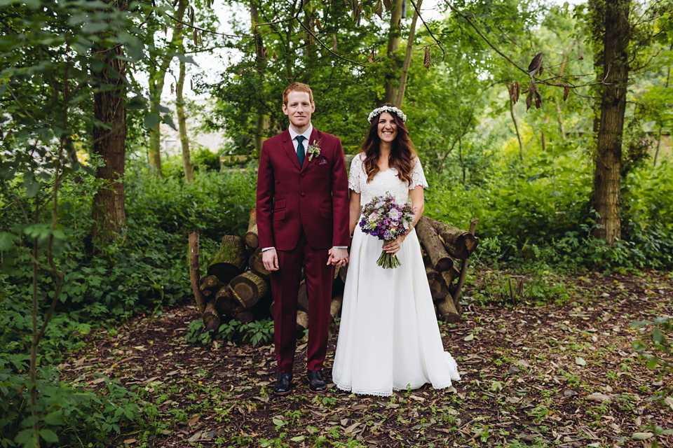 A 1970's Vintage Dress and a Floral Crown for a Book Inspired Farm Wedding. Photography by Lucy Little.