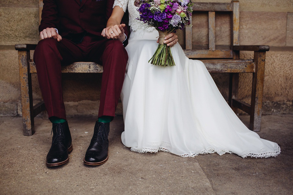 A 1970's Vintage Dress and a Floral Crown for a Book Inspired Farm Wedding. Photography by Lucy Little.