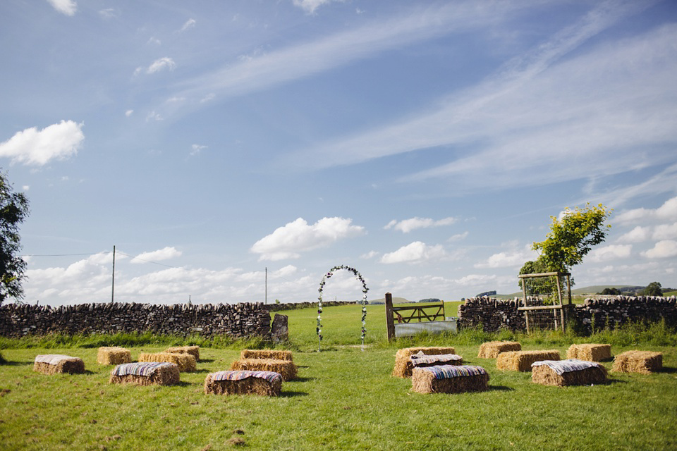 A 1970's Vintage Dress and a Floral Crown for a Book Inspired Farm Wedding. Photography by Lucy Little.