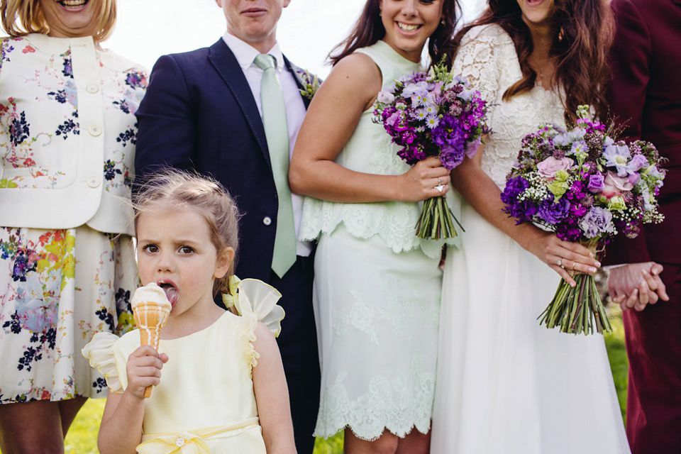 A 1970's Vintage Dress and a Floral Crown for a Book Inspired Farm Wedding. Photography by Lucy Little.