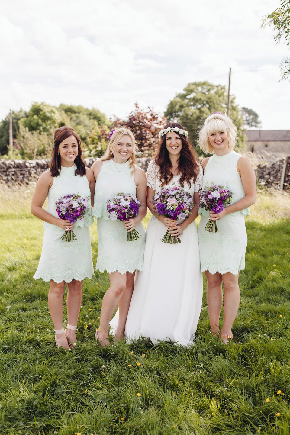 A 1970's Vintage Dress and a Floral Crown for a Book Inspired Farm Wedding. Photography by Lucy Little.