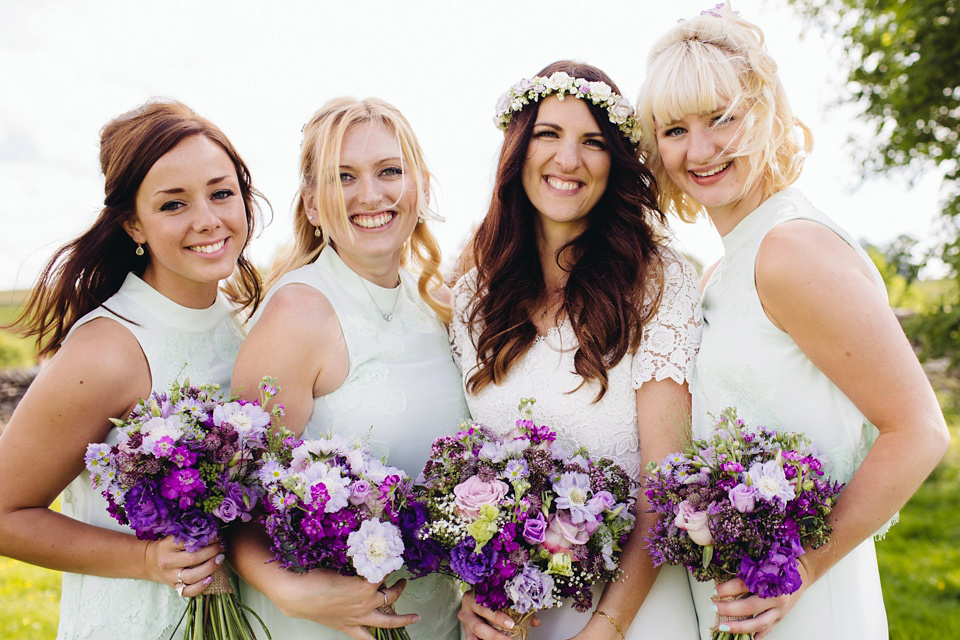 A 1970's Vintage Dress and a Floral Crown for a Book Inspired Farm Wedding. Photography by Lucy Little.