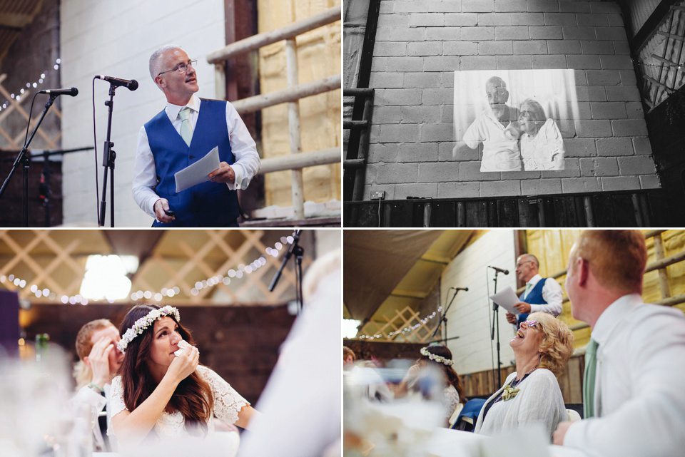 A 1970's Vintage Dress and a Floral Crown for a Book Inspired Farm Wedding. Photography by Lucy Little.