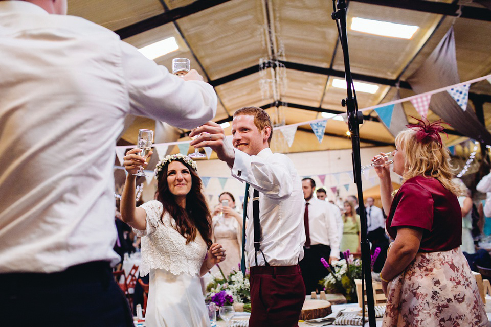 A 1970's Vintage Dress and a Floral Crown for a Book Inspired Farm Wedding. Photography by Lucy Little.